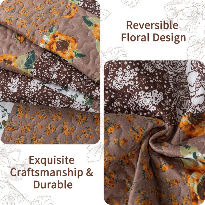 VAPUTAR King Size Quilt Set  Farmhouse King Quilt Bedding Set with Floral Plaid Pattern  Soft and Breathable Coverlet Set  Lightweight Reversible Bedspread Coverlet Suitable for All Season. - Image 4